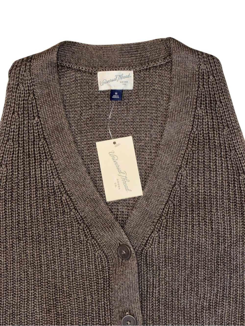 NWT Taupe Ribbed Button Front Sweater Vest Women's Medium Quiet Luxury Minimalis - Picture 2 of 9